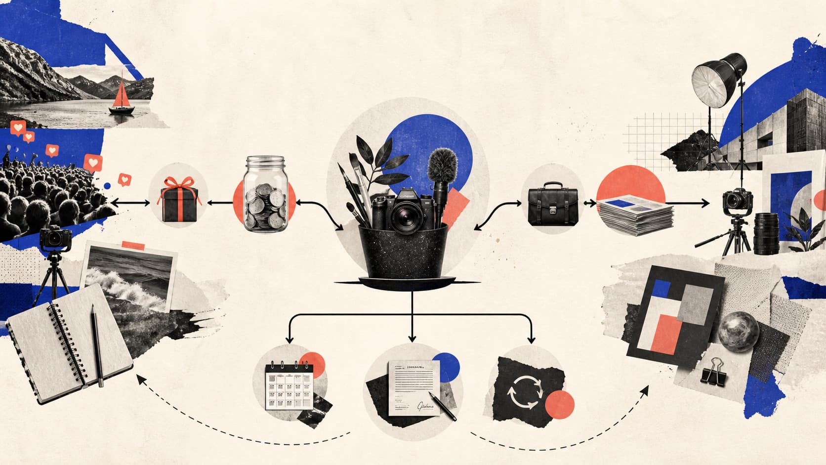 Audience-led and production-led creator income paths converging into a sustainable creative business