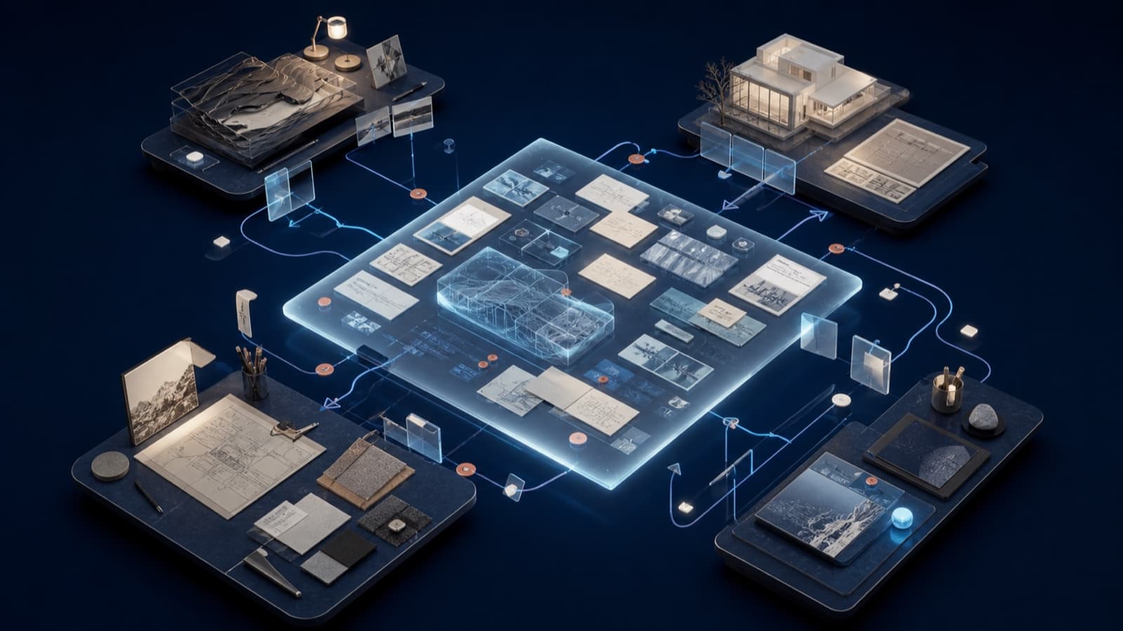 A shared context plane connecting several distinct workspaces and carrying prior decisions into new work.