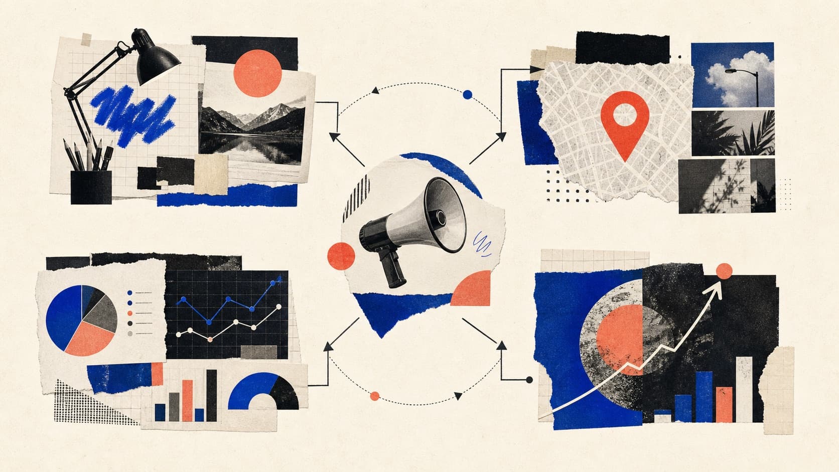 Creative production, media buying, analysis and optimisation shown as four distinct parts of AI advertising